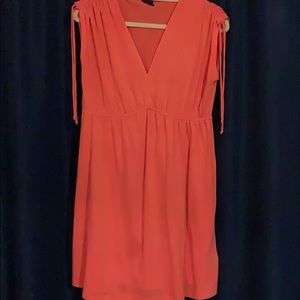 Dress w/mid-drift gather & pull ties at shoulders